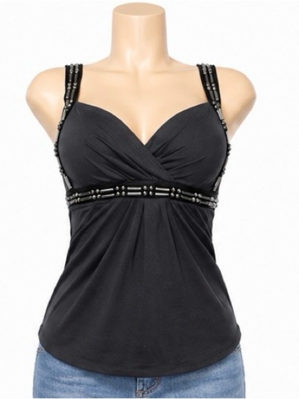 Château Charcoal Grey Going Out Top Embellished Strap Ruched Bust Size S